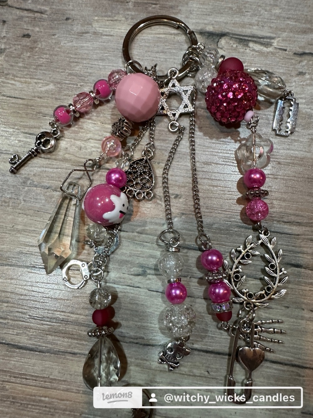 Pink Beaded Charm Keychain bag charms -